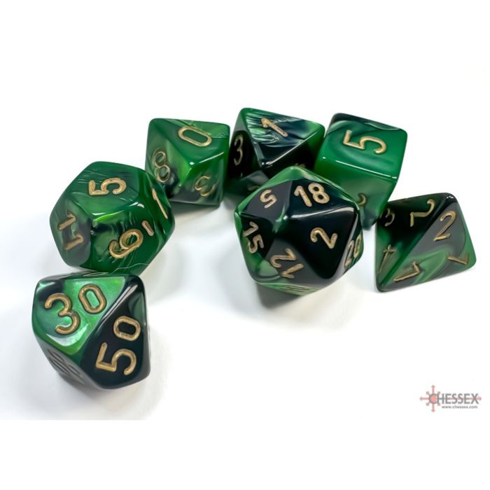 Chessex - Gemini Black-Green/gold Polyhedral 7-Dice Set
