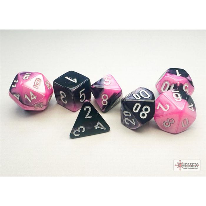 Chessex - Gemini Mini-Polyhedral Black-Pink/white 7-Die Set