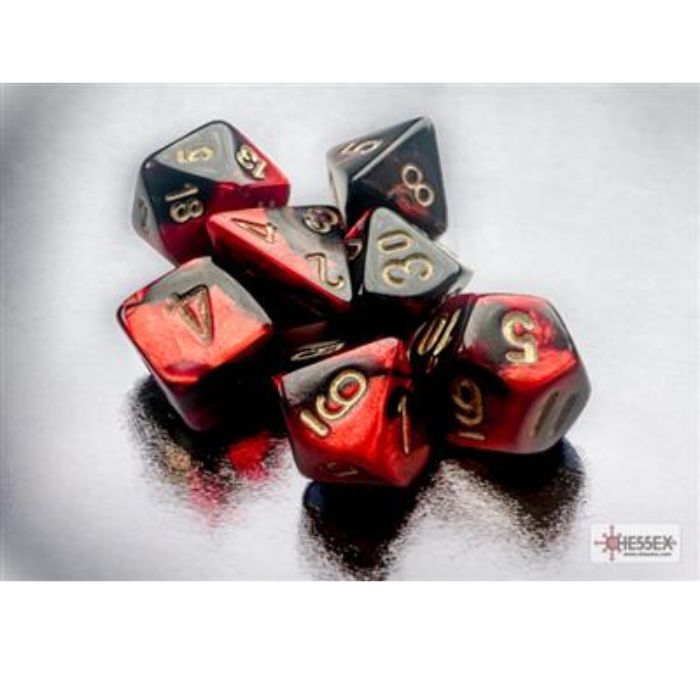 Chessex - Gemini Mini-Polyhedral Black-Red/gold 7-Die Set