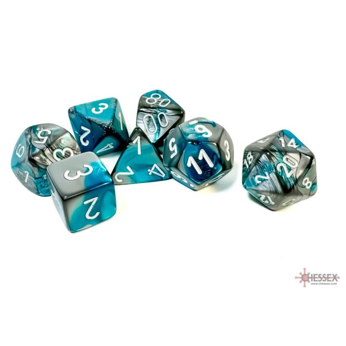 Chessex - Gemini Polyhedral 7-Die Set - Steel-Teal w/white