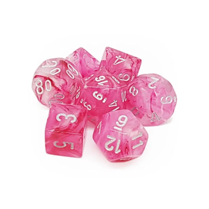 Chessex - Ghostly Glow 7-Die Set - Pink w/silver
