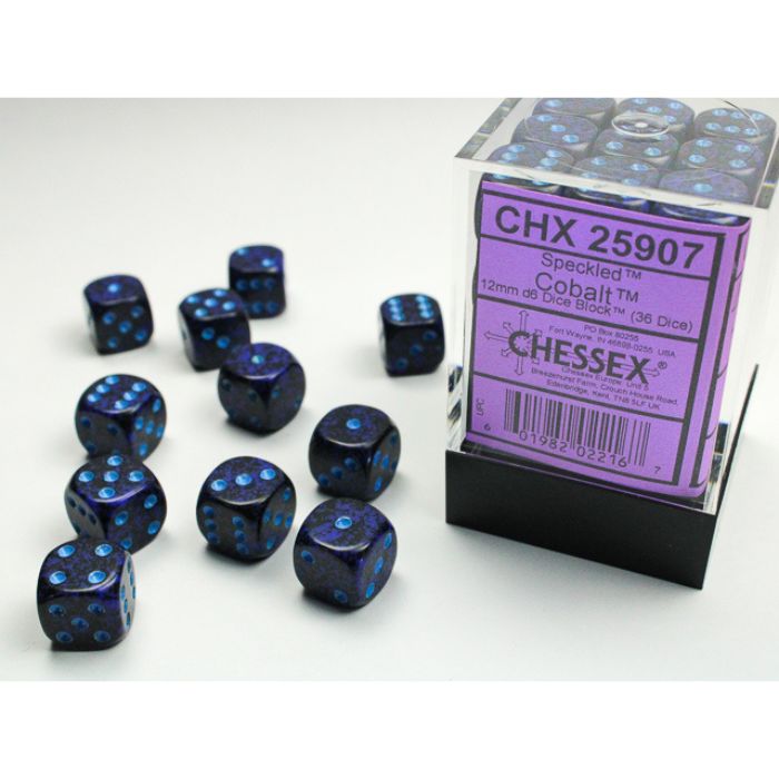 Chessex - Speckled Cobalt 12mm d6 Dice Block (36 dice)