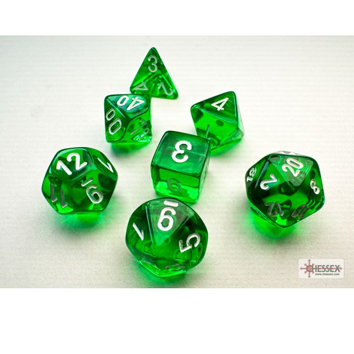 Chessex - Translucent Mini-hedral Green/white 7-Die Set