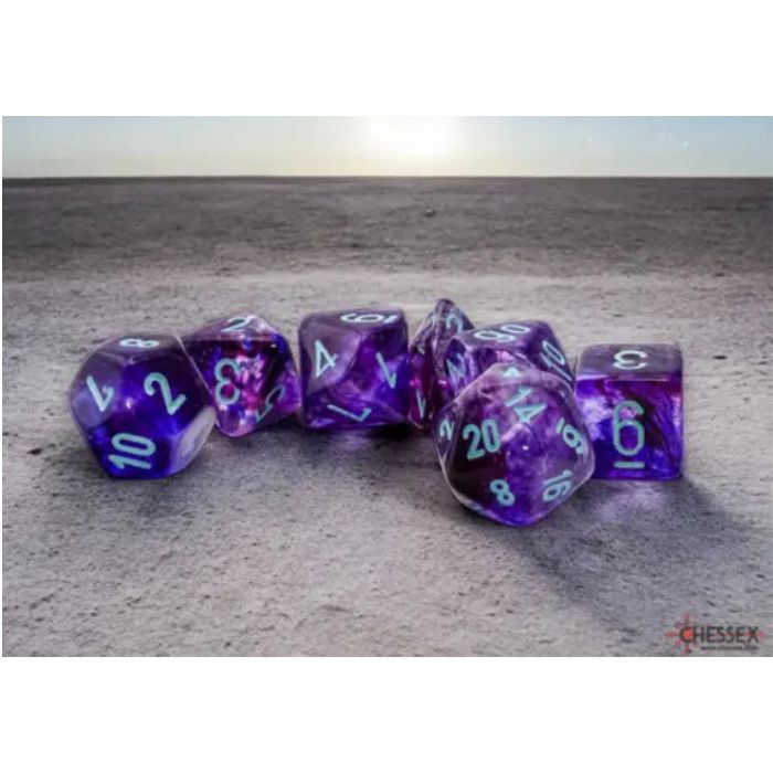 Chessex - Nebula Mega-Hedral Nocturnal/Turqoise Luminary 7 -Die Set