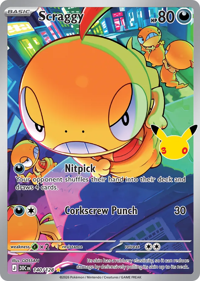 Scraggy - 30th Celebration - 140/128 - Holofoil