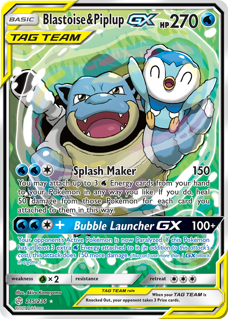 Blastoise & Piplup-GX - Cosmic Eclipse - 215/236 - Holofoil