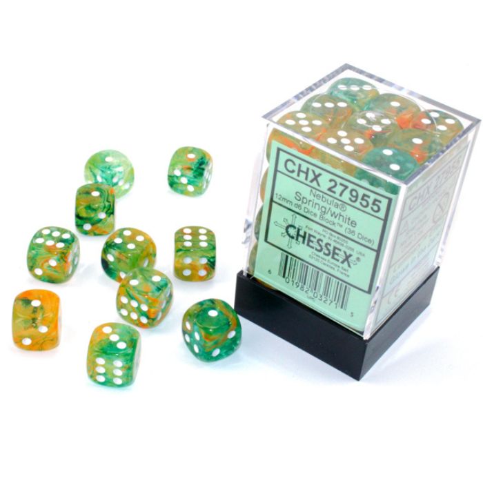 Chessex - 12mm d6 Blocks - Nebula Spring/white Luminary Dice Block™ (36 dice)