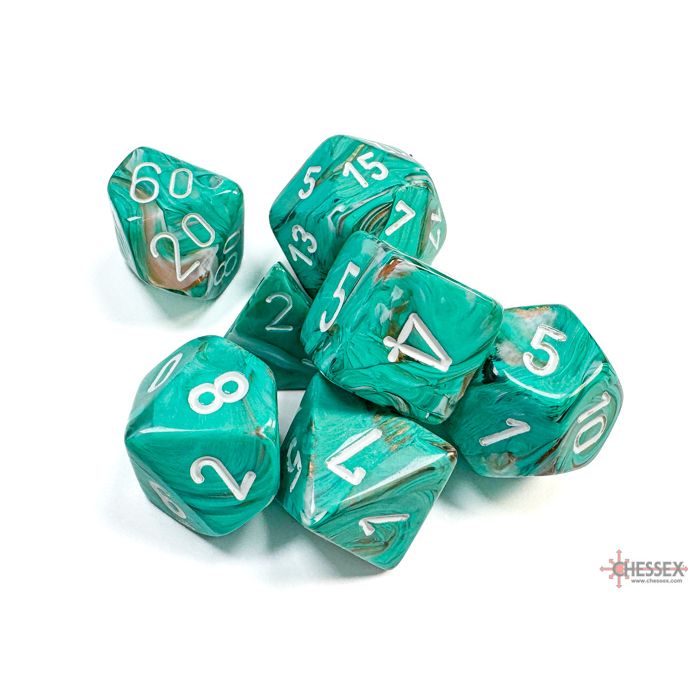 Chessex - Marble Oxi-Copper/white Polyhedral 7-Dice Set