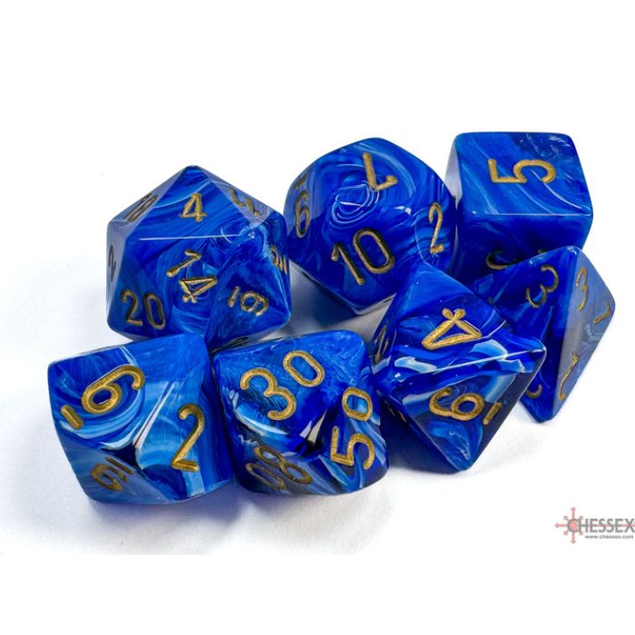 Chessex - Vortex Blue/gold Polyhedral 7-Dice Set