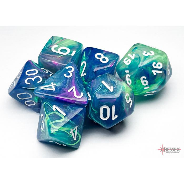 Chessex - Festive Polyhedral 7-Die Set - Waterlily w/white