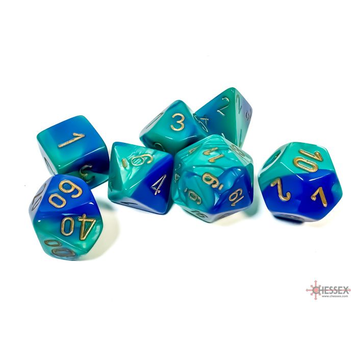 Chessex - Gemini Blue-Teal/gold Polyhedral 7-Dice Set