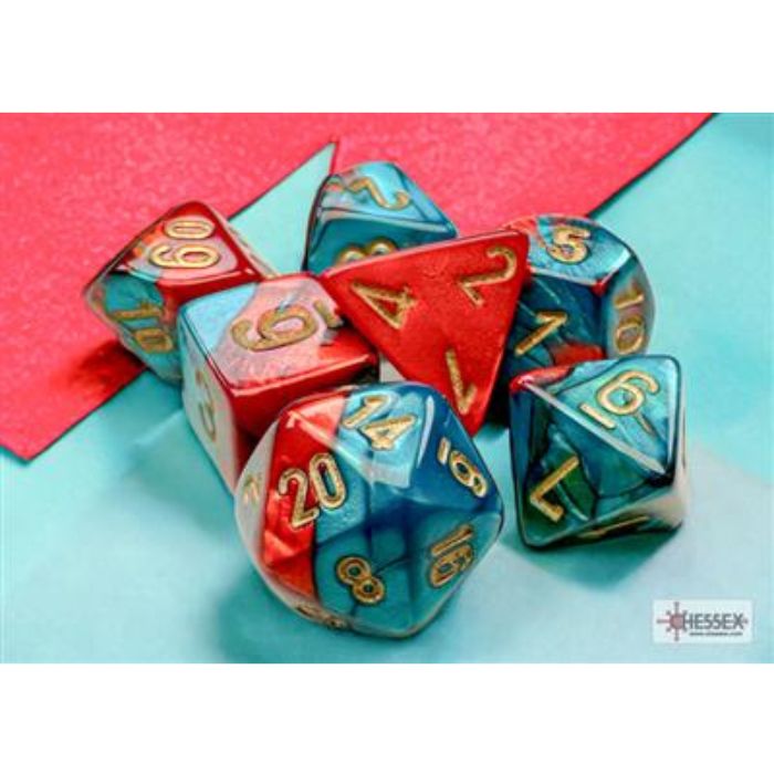 Chessex - Gemini Mini-Polyhedral Red-Teal/gold 7-Die Set