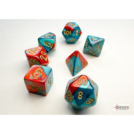 Chessex Gemini Mini-Polyhedral Red-Teal/gold 7-Die Set