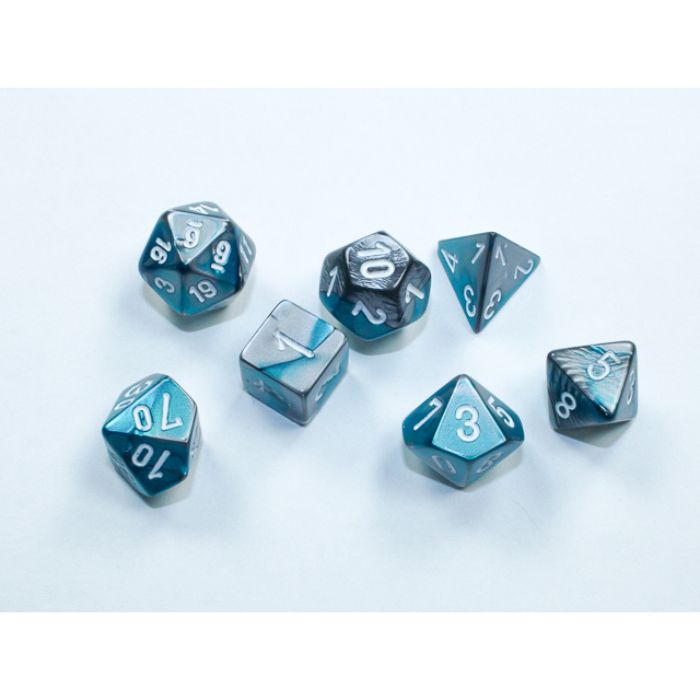 Chessex - Gemini® Mini-Polyhedral Steel-Teal/white 7-Die Set