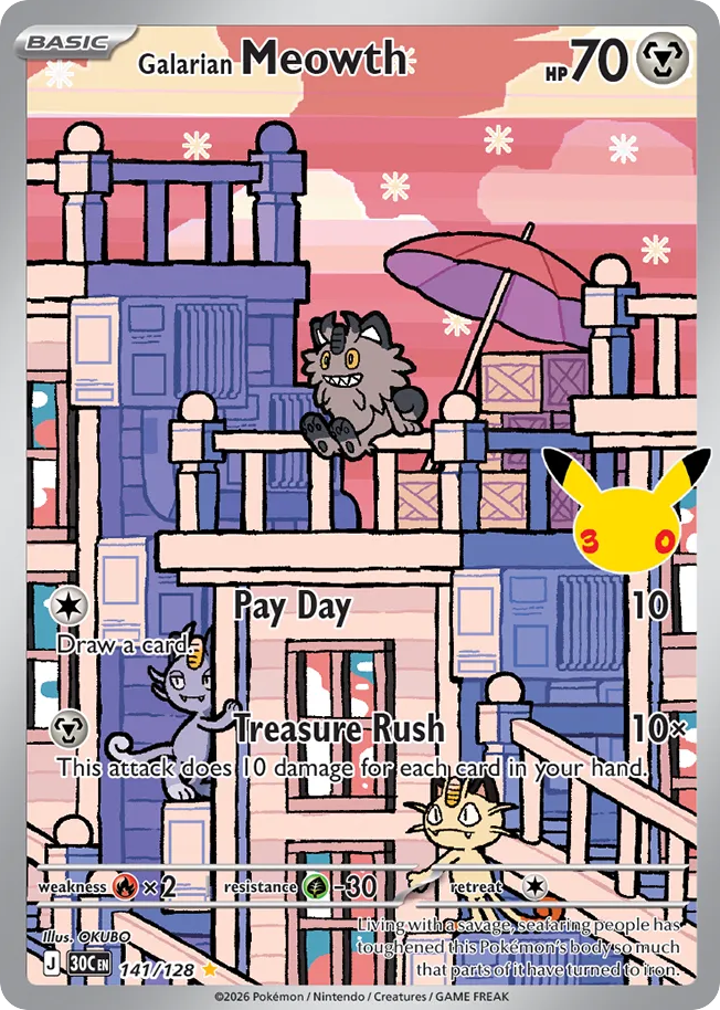 Galarian Meowth - 30th Celebration - 141/128 - Holofoil