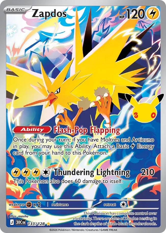 Zapdos - 30th Celebration - 133/128 - Holofoil