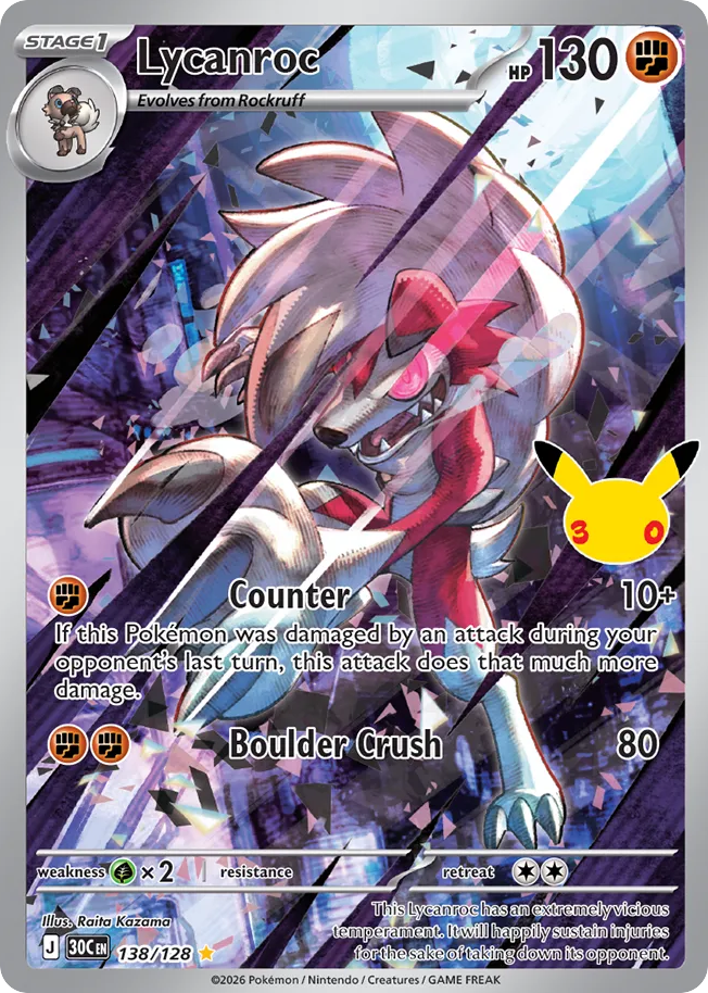 Lycanroc - 30th Celebration - 138/128 - Holofoil